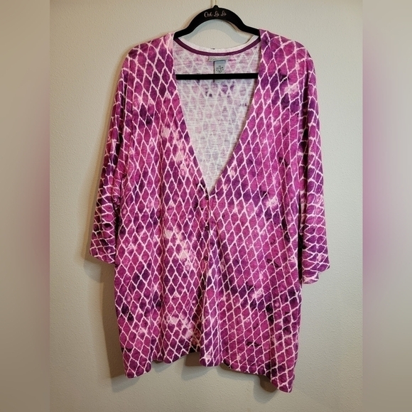 Catherines Sweaters - Catherine's Magenta Pink 3/4‎ Sleeve Cardigan Size 2X